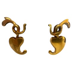 Line Vautrin Stylized Heart Bronze Earrings  