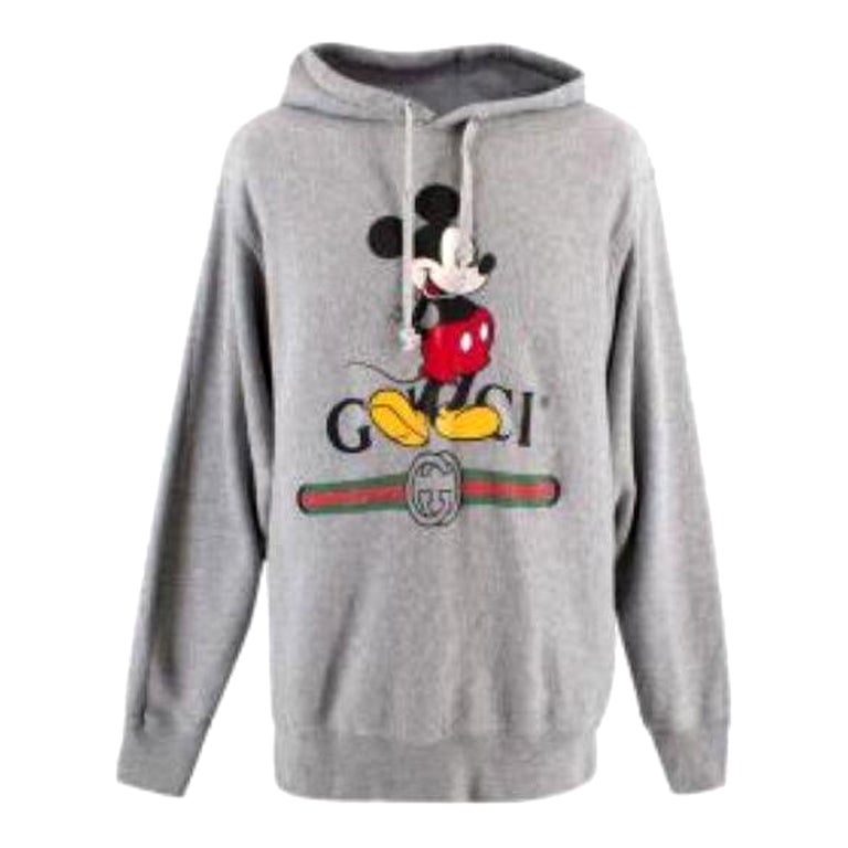 Gucci x Disney Mickey Mouse Printed Grey Cotton Hoodie For Sale