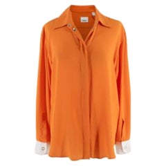 Burberry Contrast Cuff Orange Silk Button Up Shirt