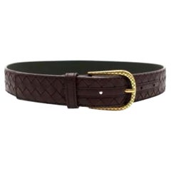 Bottega Veneta Burgundy Intrecciato Leather Belt - Size 80