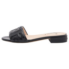 Fendi Black Leather FF Motif Slip On Sandals Size 36