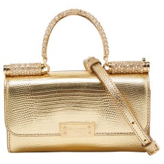 Dolce & Gabbana Gold Lizard Embossed Leather 90s Miss Sicily Top Handle Bag