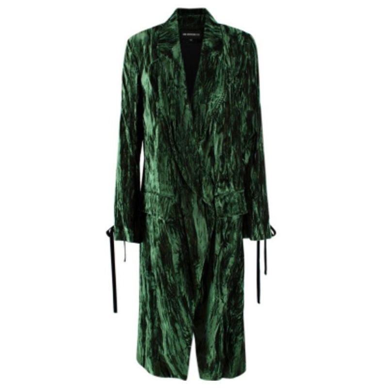 Ann Demeulemeester Green Crushed Velvet Coat For Sale
