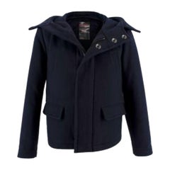 Prada Navy Wool Hooded Coat