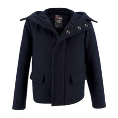 Prada Navy Wool Hooded Coat