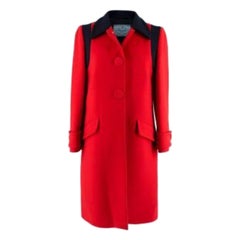 Prada Red & Navy Wool Single Breasted Coat