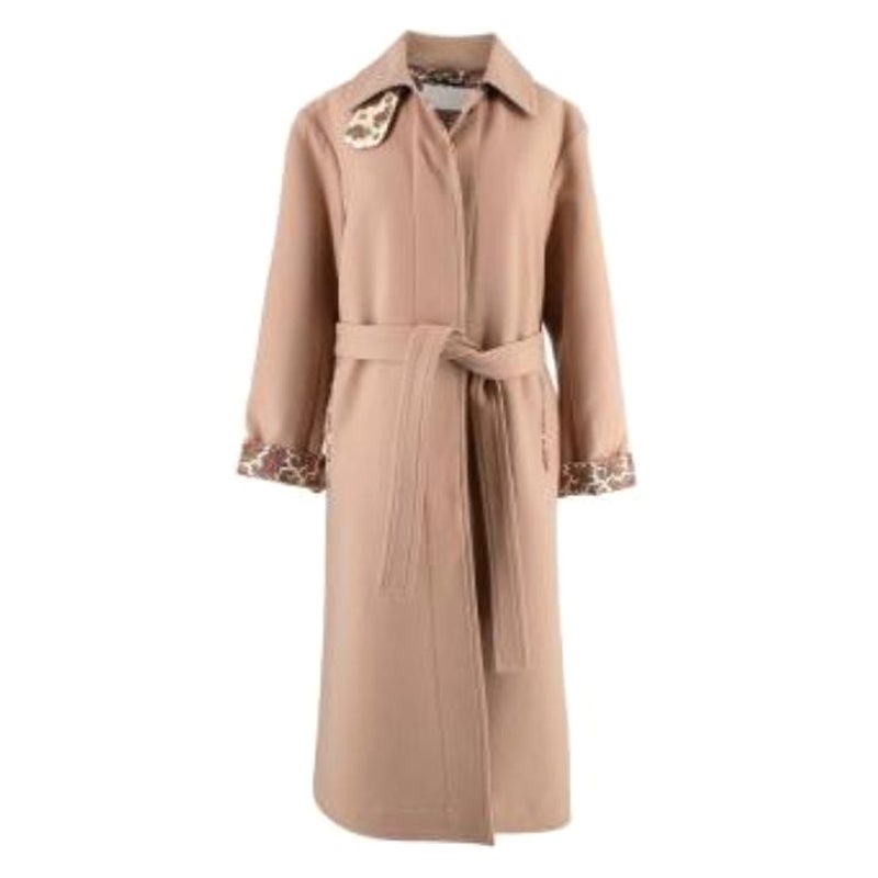Chloe Pearl Beige Wool Paisley Lined Belted Coat For Sale