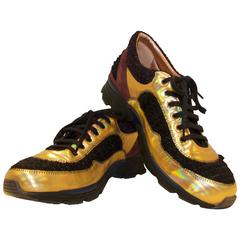 Chanel Gold Metallic Bouclé Sneakers  Size: 39