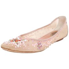 Rene Caovilla Beige Beaded Ballet Flats Sz 40 11