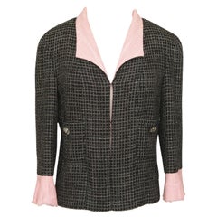 CHANEL Jacket Blazer Coat Tweed Black Iridescent Pink Gripoix Button Sz 40 2012