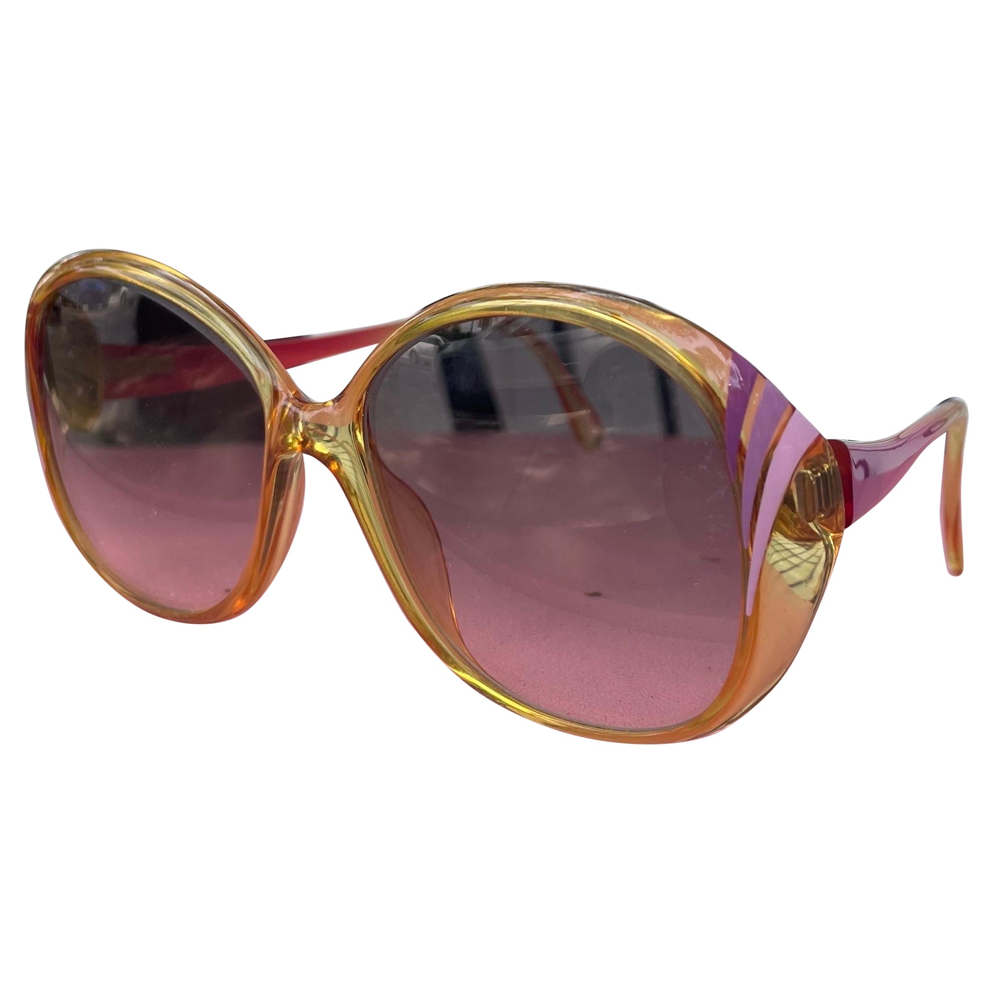 1970s Deadstock Zeiss Clarlet Oversized Sunglasses w/ Pink Gradient Stripes 