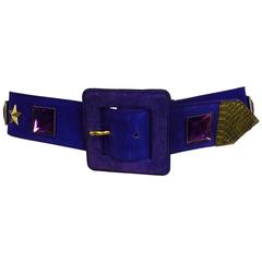 Vintage Yves St Laurent jeweled purple suede belt 1980s 6