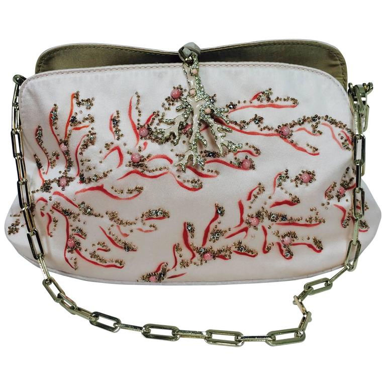 Valentino Garavani hand painted and beaded coral jewel evening bag at