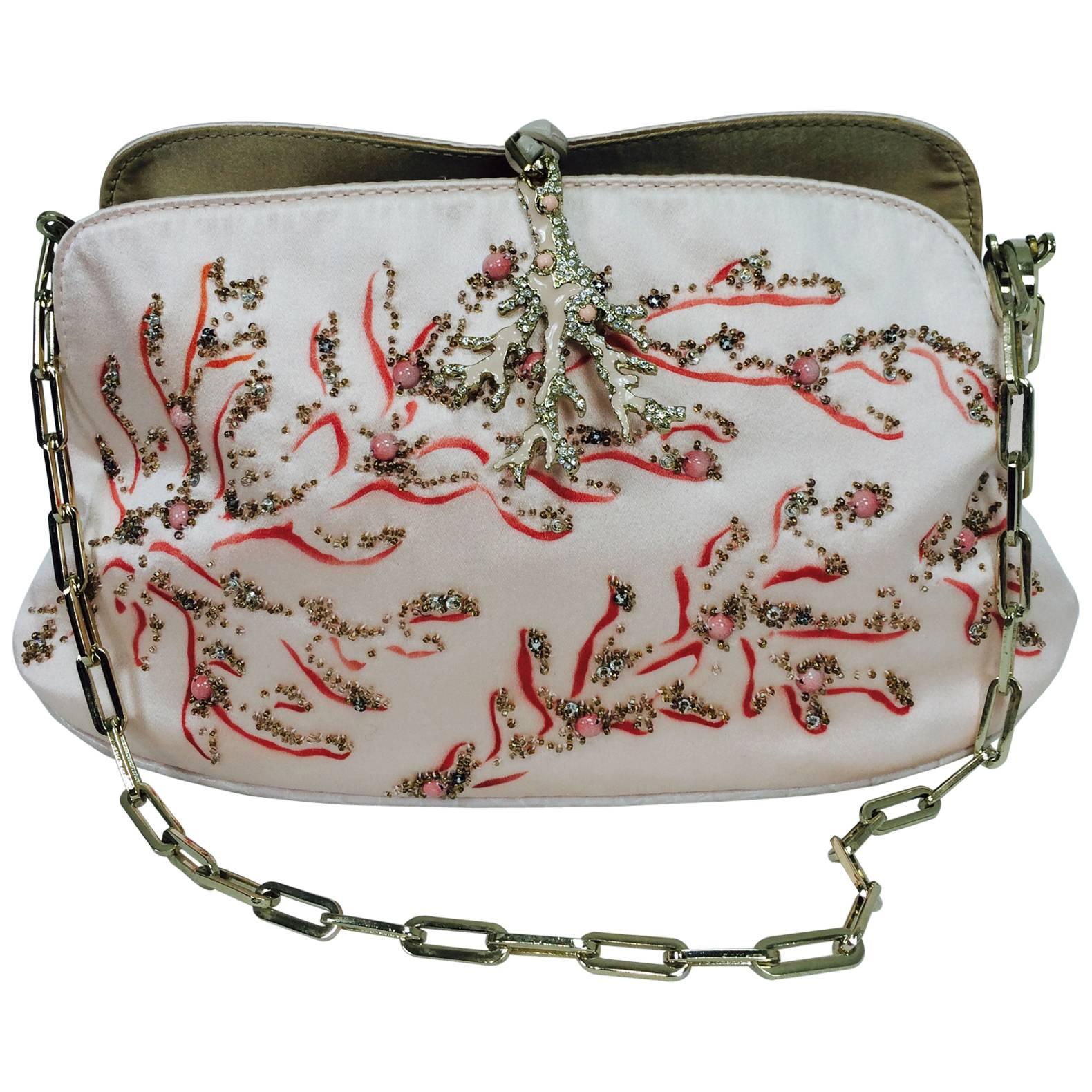 Valentino Garavani hand painted & beaded coral jewel evening bag