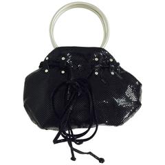 Whiting & Davis black metal mesh handbag with silver ring handles 