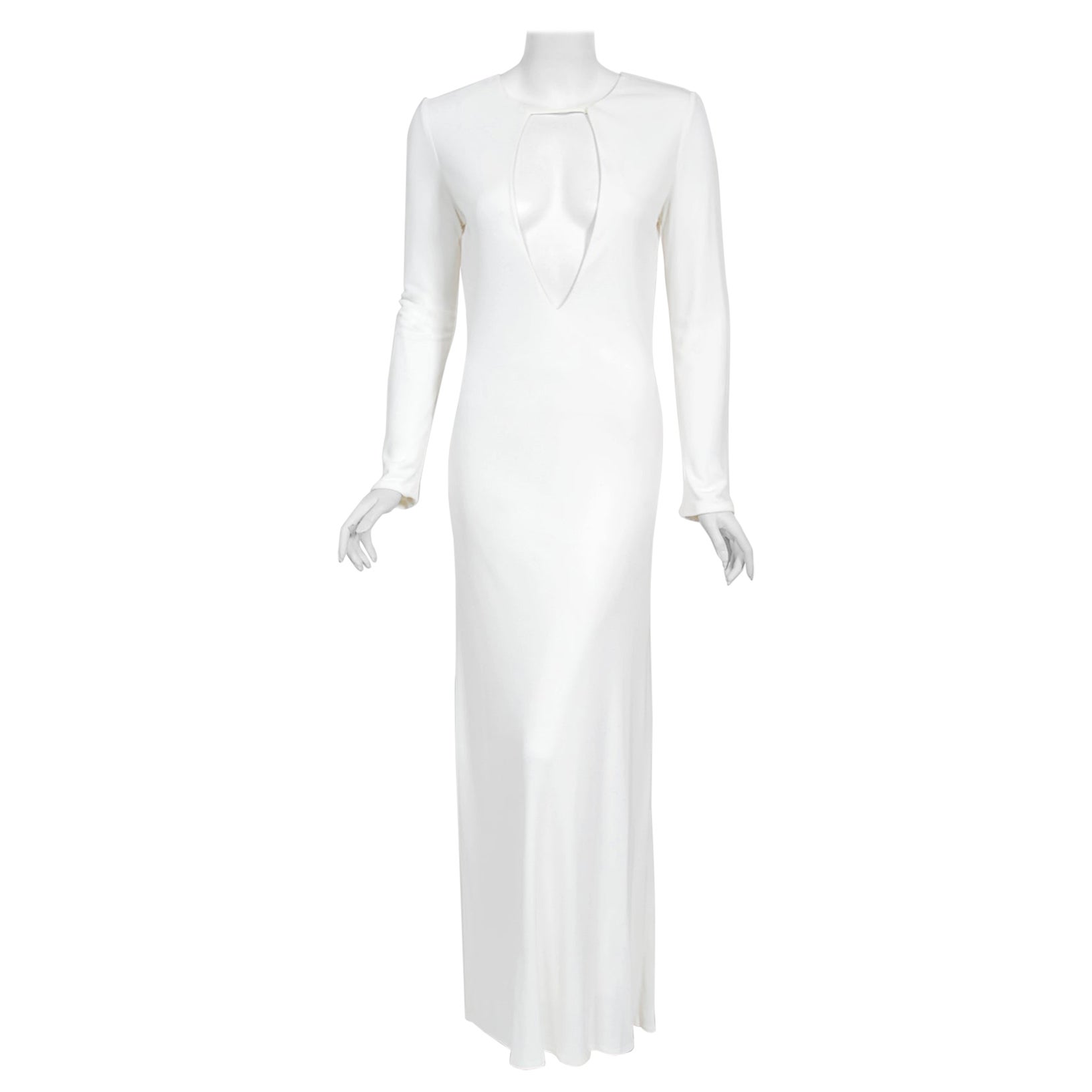 Vintage 1996 Gucci by Tom Ford Runway White Stretch Jersey Cut-Out Plunge Gown