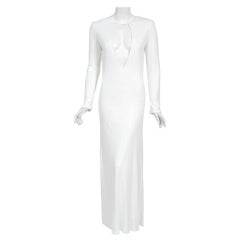 Retro 1996 Gucci by Tom Ford Runway White Stretch Jersey Cut-Out Plunge Gown