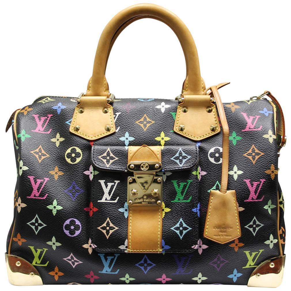 Louis Vuitton Murakami Speedy 30 Black Multicolor Handbag in Box For Sale at 1stdibs