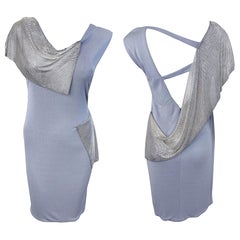 CD Greene 2000s Grey Silver Chainmail Cut-Out Silk Jersey Y2K Vintage Dress