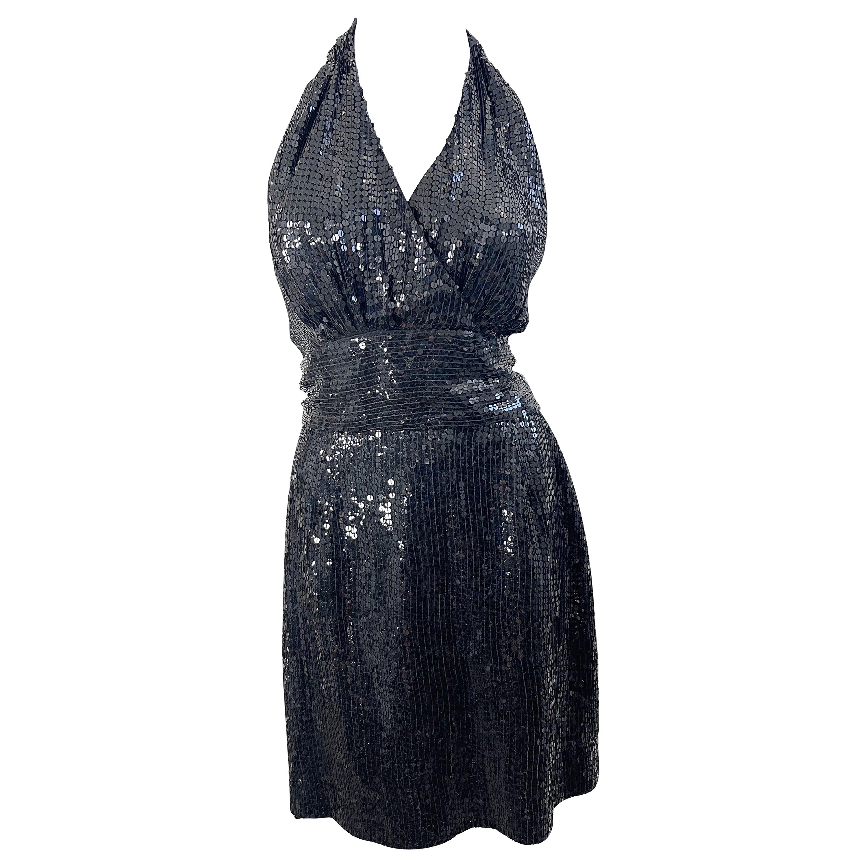 1980s Jeanette Kastenberg St. Martin Size 8 Black Silk Vintage Halter Dress 80s For Sale