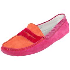 Tod's Pink and Orange Suede Driving Loafers Sz 40