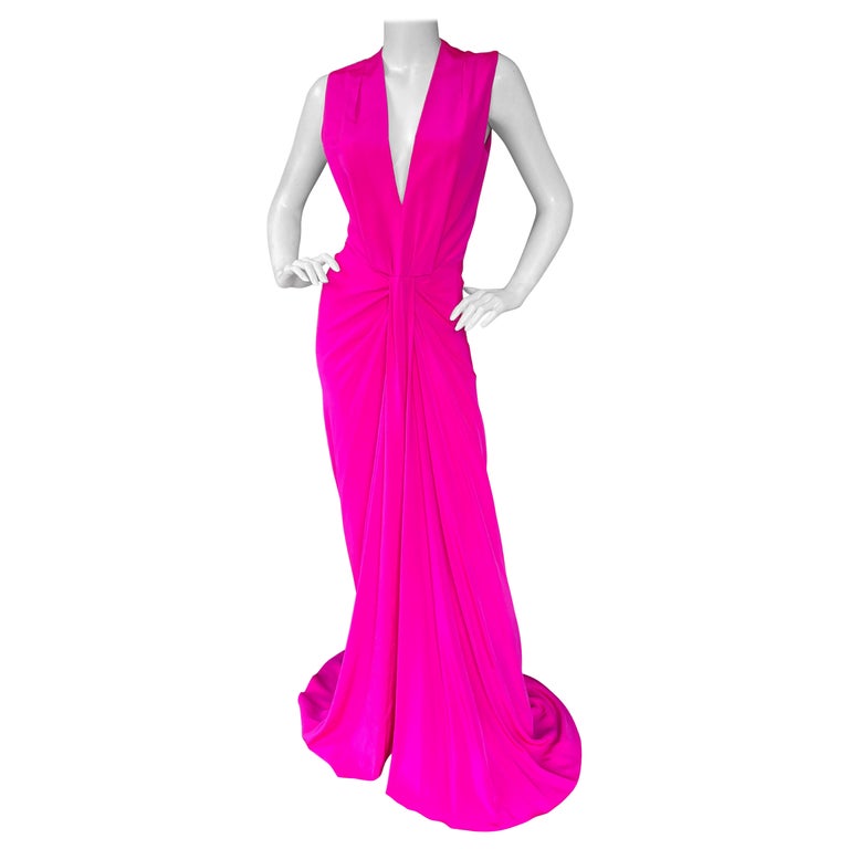 Thakoon Vintage Plunging Hot Pink Silk Evening Dress For Sale at 1stDibs
