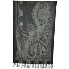 Vintage Pierre Balmain Wool & Cashmere "Shades of Grays" Fringed Scarf