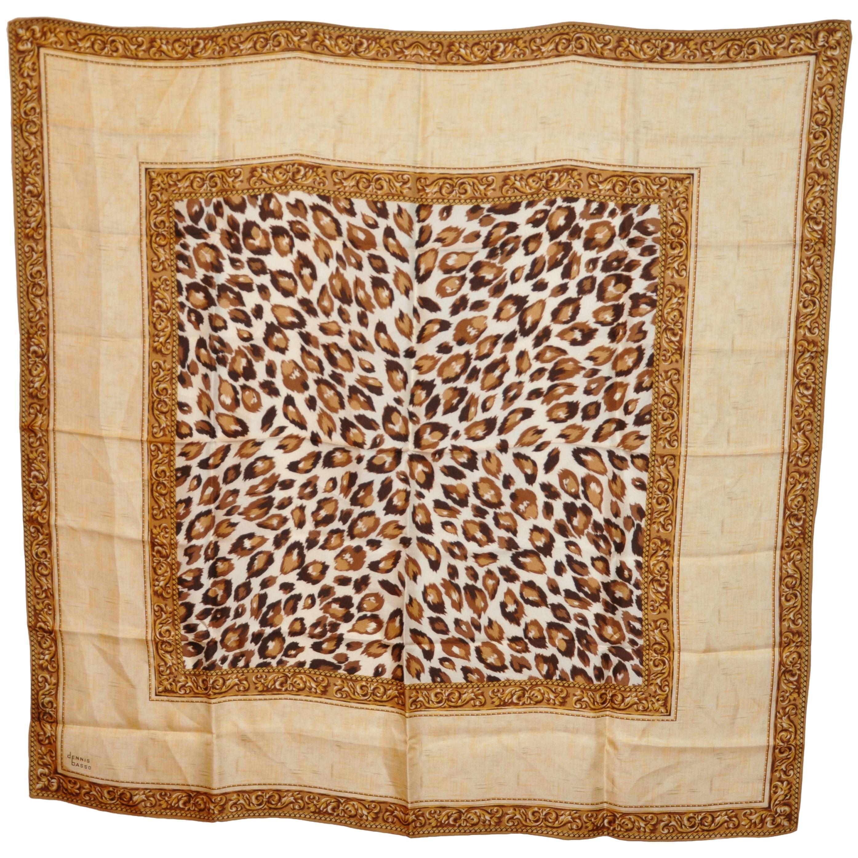 Dennis Basso Large "Shades of Browns" Leopard Silk Scarf For Sale