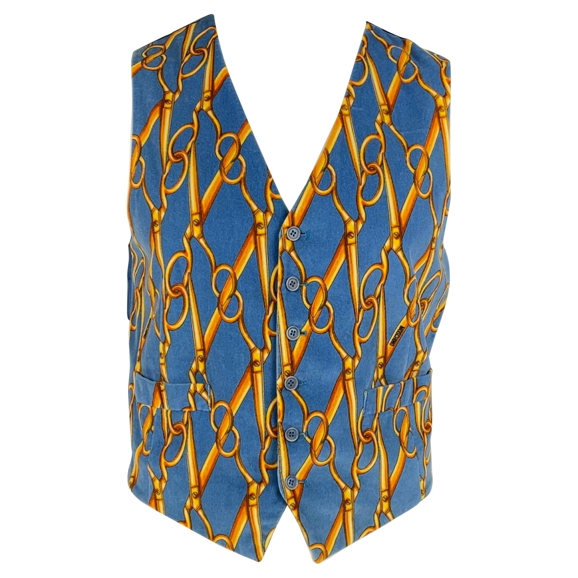 Vintage CHEAP and CHIC by MOSCHINO Size 42 Blue&Yellow Print Velvet Button Vest