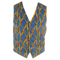 Vintage CHEAP and CHIC by MOSCHINO Size 42 Blue&Yellow Print Velvet Button Vest