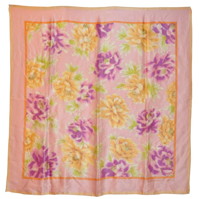 Adrienne Vittadini Multi Color Floral Silk Scarf For Sale at 1stDibs