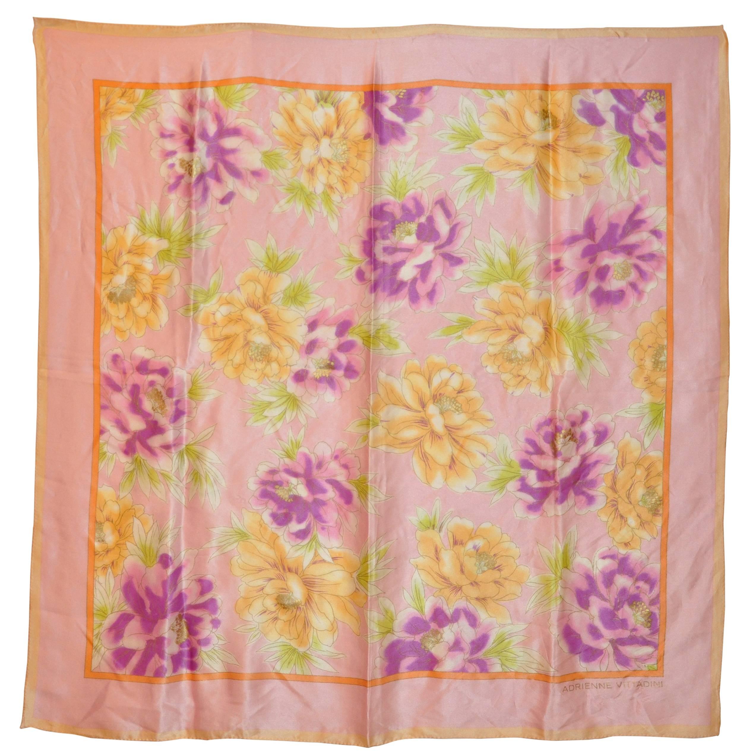 Adrienne Vittadini Multi Color Floral Silk Scarf For Sale
