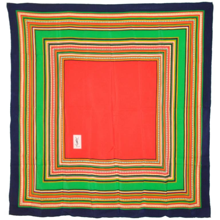 Yves Saint Laurent Multi-Stripe with Center Red Silk Scarf For Sale at ...