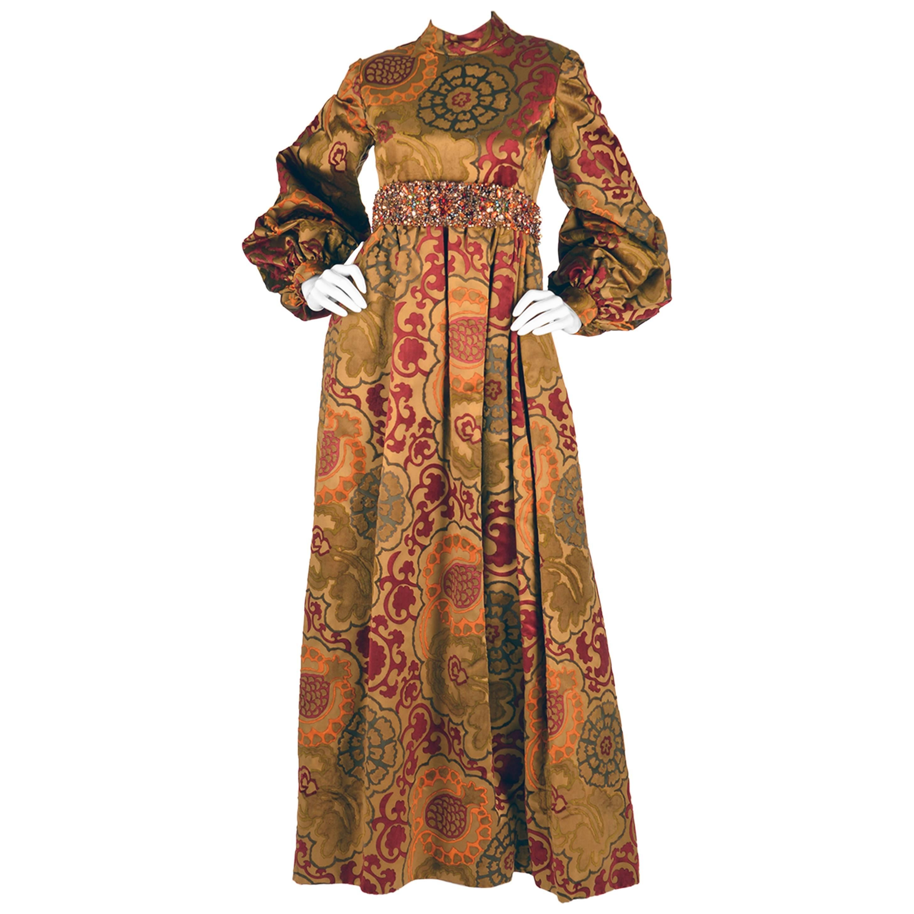 George Halley Silk and Velvet Ochre Renaissance Style Gown