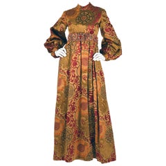 George Halley Silk and Velvet Ochre Renaissance Style Gown