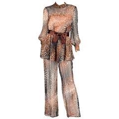 1960s Mollie Parnis Sheer Silk Chiffon Two Piece Blouse and Jumpsuit 8