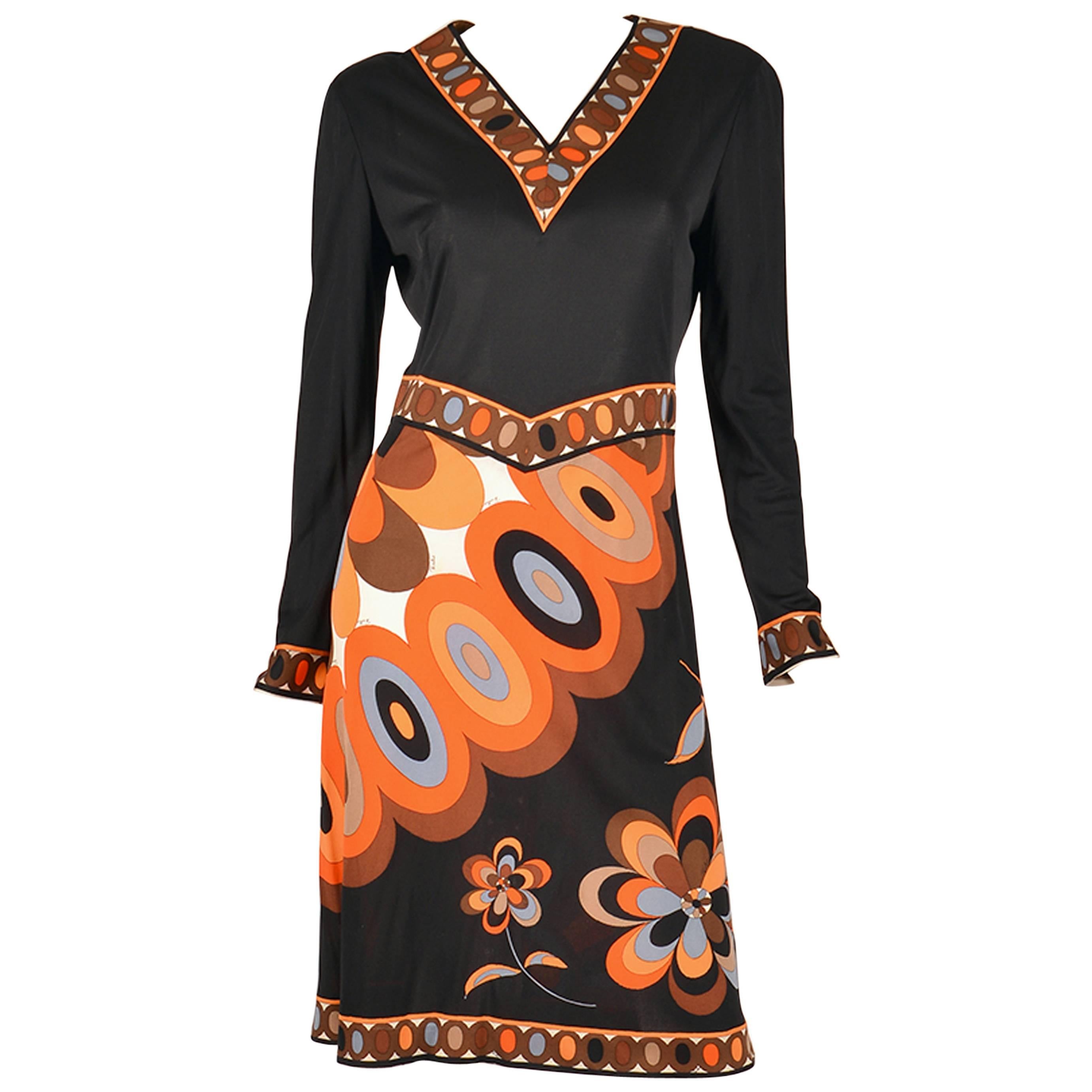 1960s Pucci Black Silk Jersey and Floral Dress