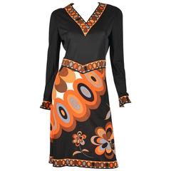 1960s Pucci Black Silk Jersey and Floral Dress 11