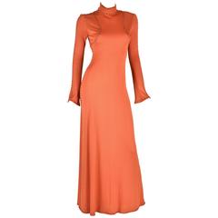 1960s Ayako Burnt Orange Rhinestone Evening Dress