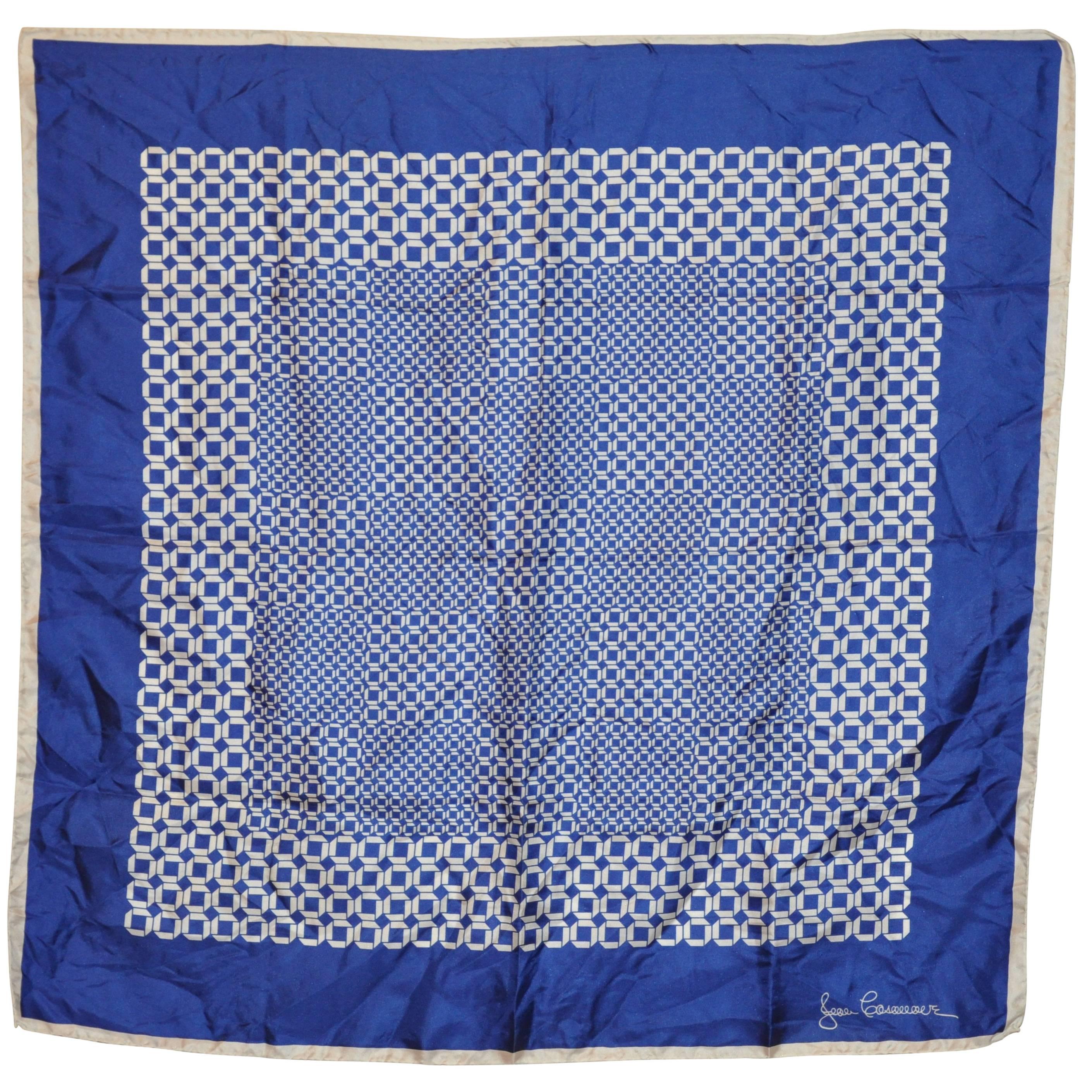 Jean Casseeere Navy & White Bold Abstract Silk Scarf For Sale