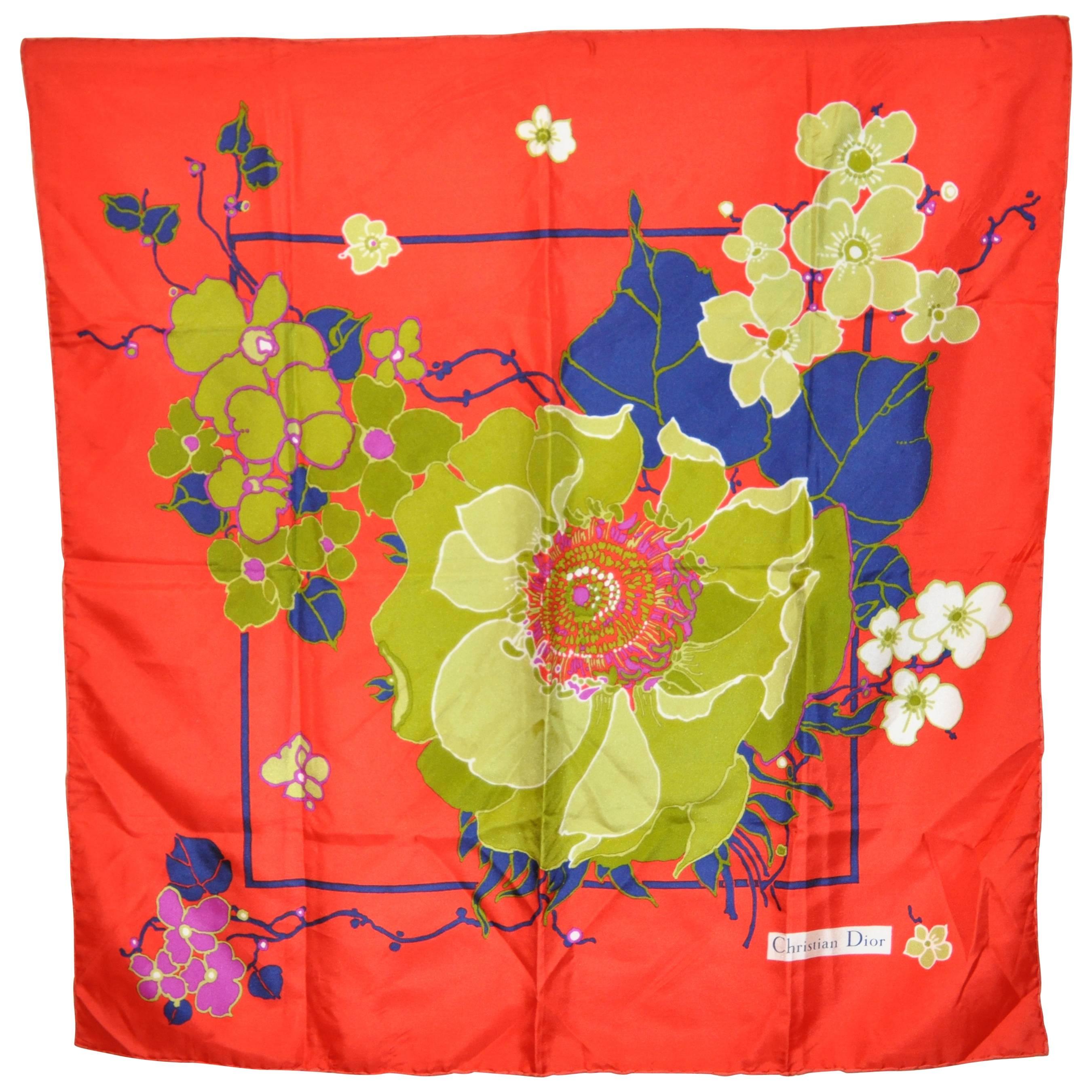 Christian Dior Wonderful Bold Floral Silk Scarf For Sale