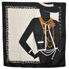 Chanel Signature "Coco Portrait with Jewelry" Silk Scarf