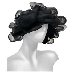  1960s Christian Dior Black Horsehair & Net Dramatic Looped Cocktail Hat 