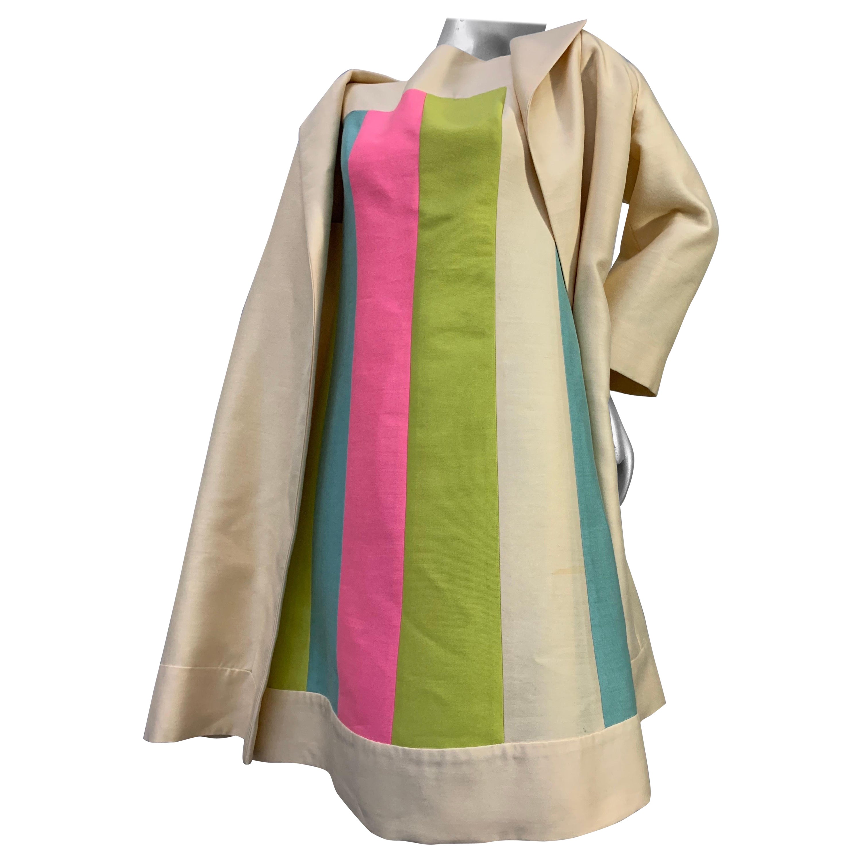 Lilli Ann - Ensemble robe trapèze et manteau trapèze à blocs de couleurs pastel, années 1960
