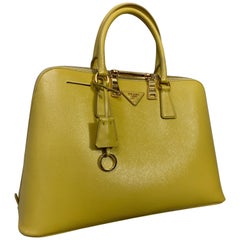 Contemporary Prada Pineapple Yellow Double-Sided Wedge-Shaped Leather Travel Bag