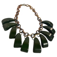 Vintage 1940s Avocado Green Bakelite Charm Necklace