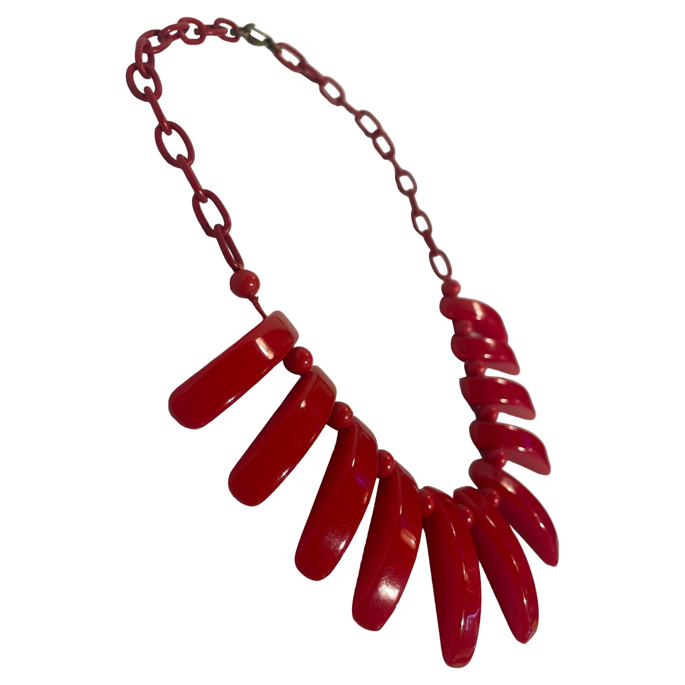 1950s Cherry Red Bakelite Beaded Chain Necklace