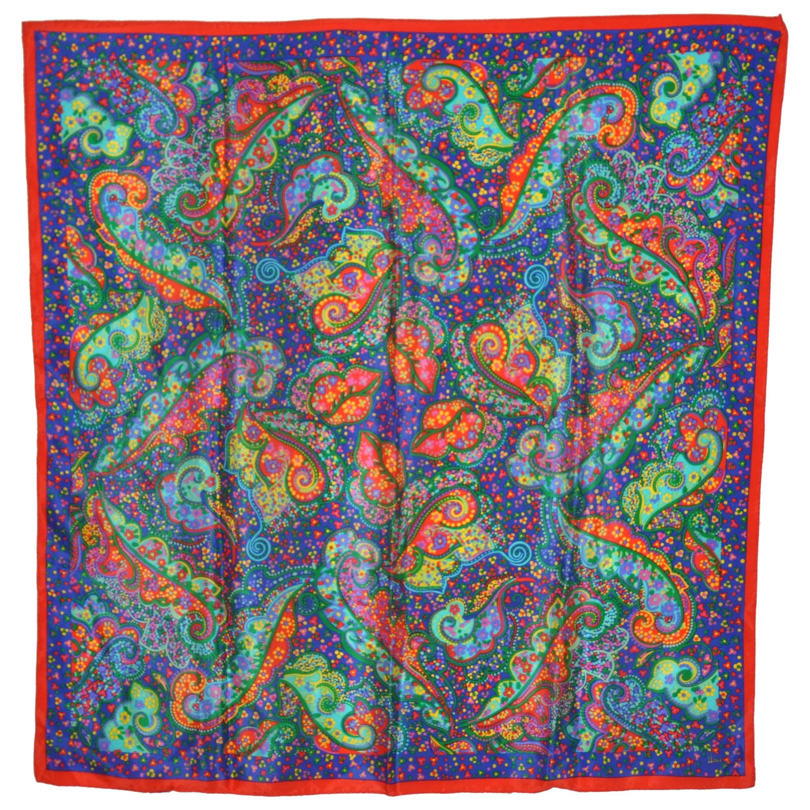 Honey Multi Size Floral with Palsey Print Silk Scarf For Sale