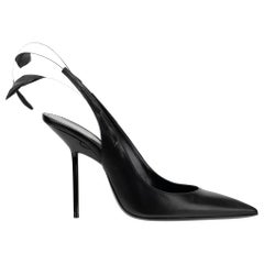 Yves Saint Laurent Slingback Pumps Black Leather With Feather Detail 38 FR