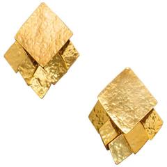 Herve van der Straeten Gilded Brass Fringe Clip Earrings